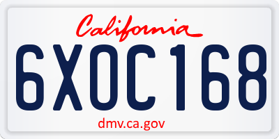 CA license plate 6XOC168