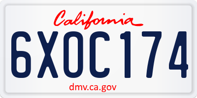 CA license plate 6XOC174