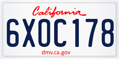 CA license plate 6XOC178