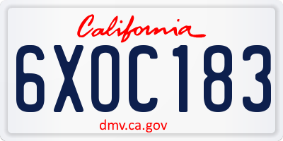 CA license plate 6XOC183