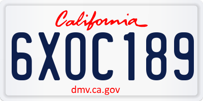CA license plate 6XOC189