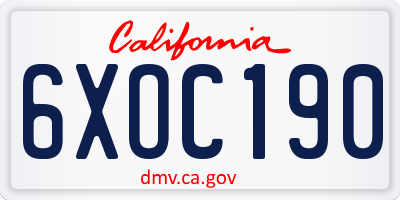 CA license plate 6XOC190