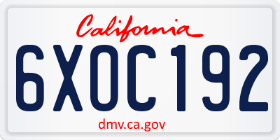 CA license plate 6XOC192