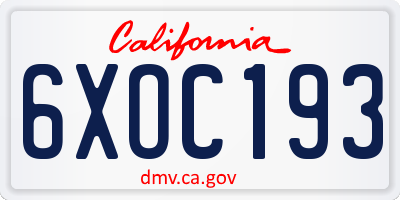 CA license plate 6XOC193