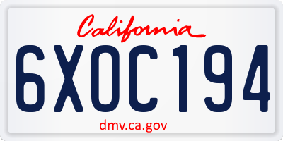 CA license plate 6XOC194