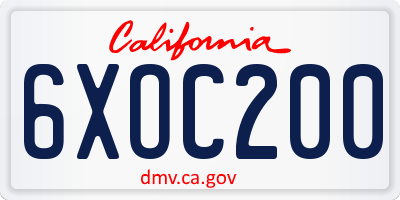 CA license plate 6XOC200