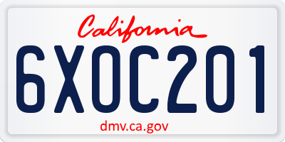 CA license plate 6XOC201