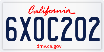 CA license plate 6XOC202