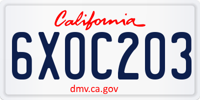 CA license plate 6XOC203