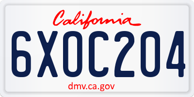 CA license plate 6XOC204