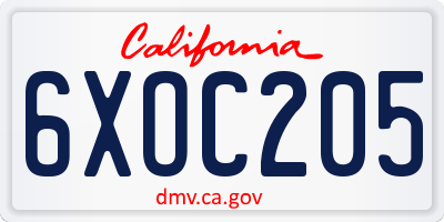CA license plate 6XOC205