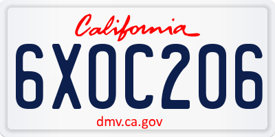 CA license plate 6XOC206
