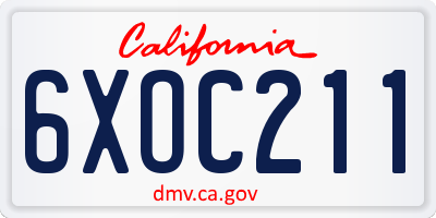CA license plate 6XOC211