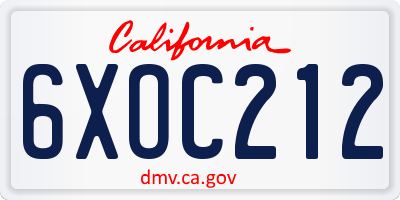 CA license plate 6XOC212