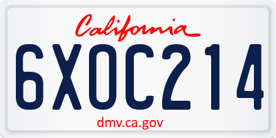 CA license plate 6XOC214