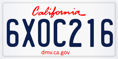 CA license plate 6XOC216