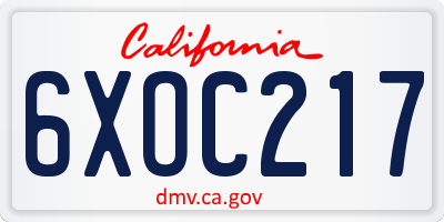 CA license plate 6XOC217