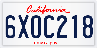 CA license plate 6XOC218