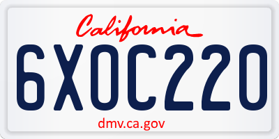 CA license plate 6XOC220