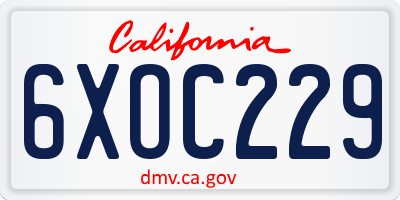 CA license plate 6XOC229