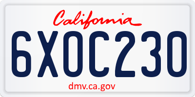 CA license plate 6XOC230