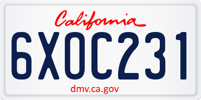 CA license plate 6XOC231