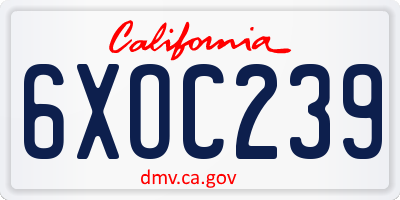 CA license plate 6XOC239