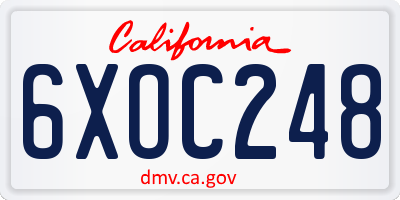 CA license plate 6XOC248