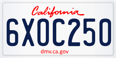CA license plate 6XOC250