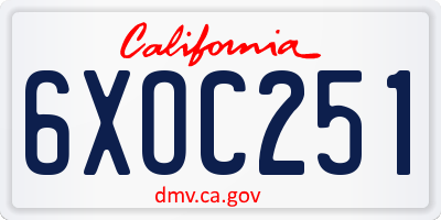CA license plate 6XOC251