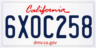 CA license plate 6XOC258