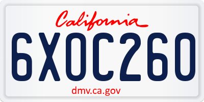 CA license plate 6XOC260