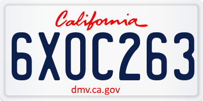 CA license plate 6XOC263