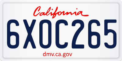 CA license plate 6XOC265