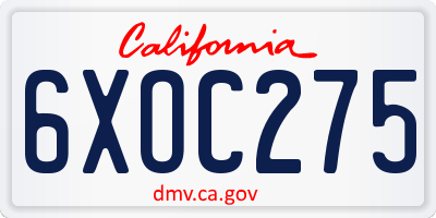 CA license plate 6XOC275