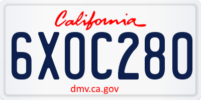 CA license plate 6XOC280