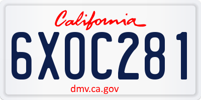 CA license plate 6XOC281