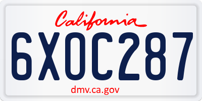 CA license plate 6XOC287