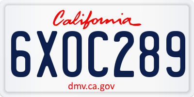 CA license plate 6XOC289