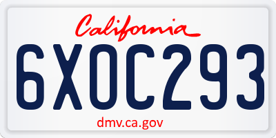 CA license plate 6XOC293