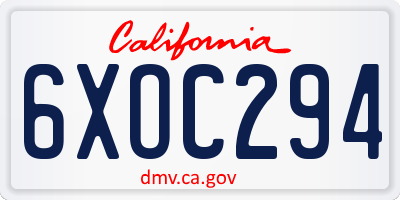 CA license plate 6XOC294