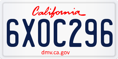 CA license plate 6XOC296