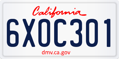 CA license plate 6XOC301