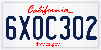 CA license plate 6XOC302