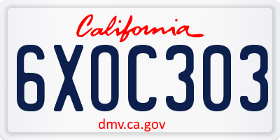 CA license plate 6XOC303