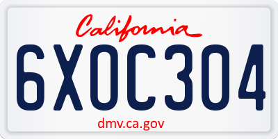 CA license plate 6XOC304