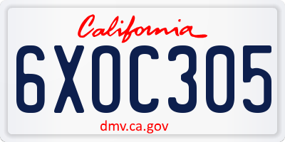 CA license plate 6XOC305