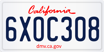 CA license plate 6XOC308