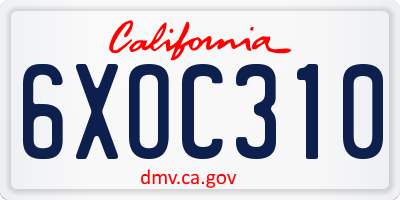 CA license plate 6XOC310