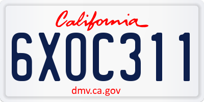 CA license plate 6XOC311